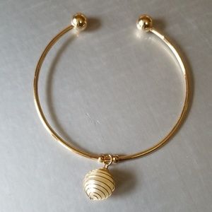 Pearl Gold Tone Cuff Bangle Bracelet NEW